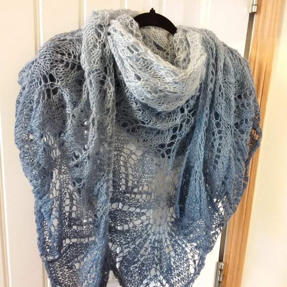 Handmade Blue Mohair Lace Shawl – Romantic Lightweight Wrap – One of a Kind - Picture 8 of 8